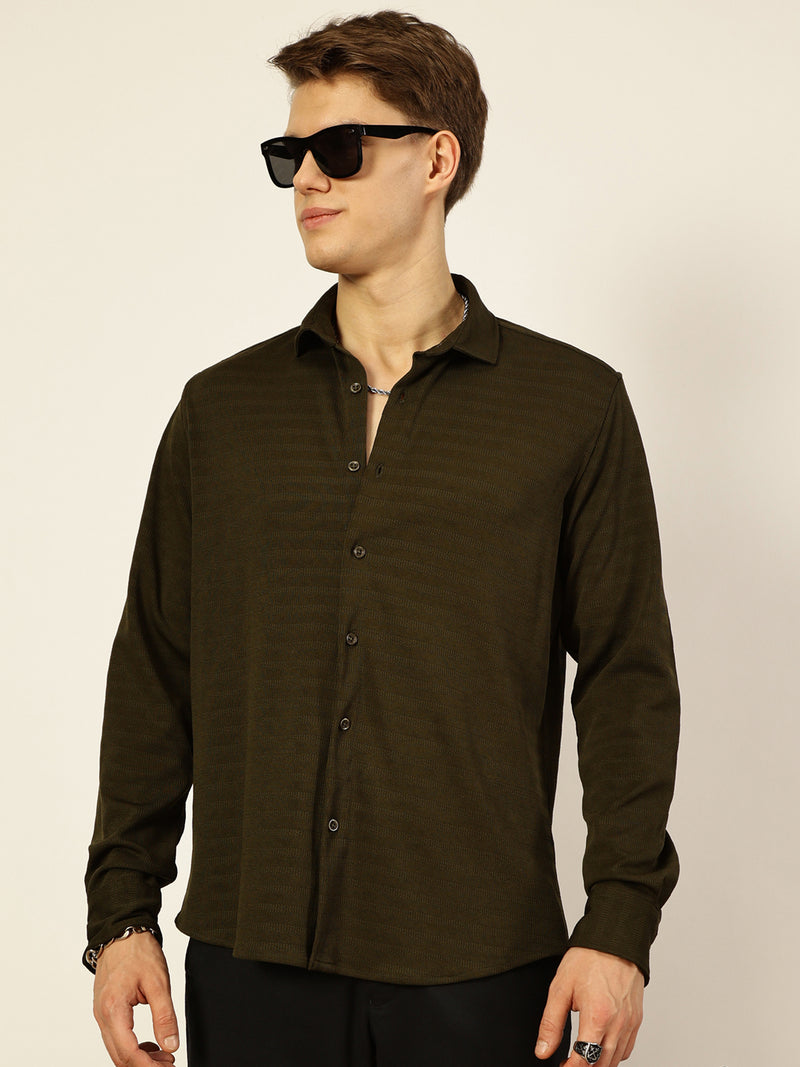 Thomas Scott Men Premium Horizontal Stripes Opaque Casual Shirt