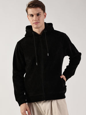 Black Regular Fit Long Sleeves Solid Jacket