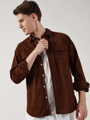 Brown Premium Slim Fit Opaque Corduroy Casual Shirt