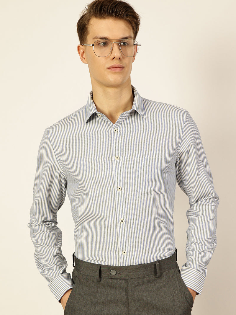 Thomas Scott Men Smart Pinstripes Opaque Striped Formal Shirt