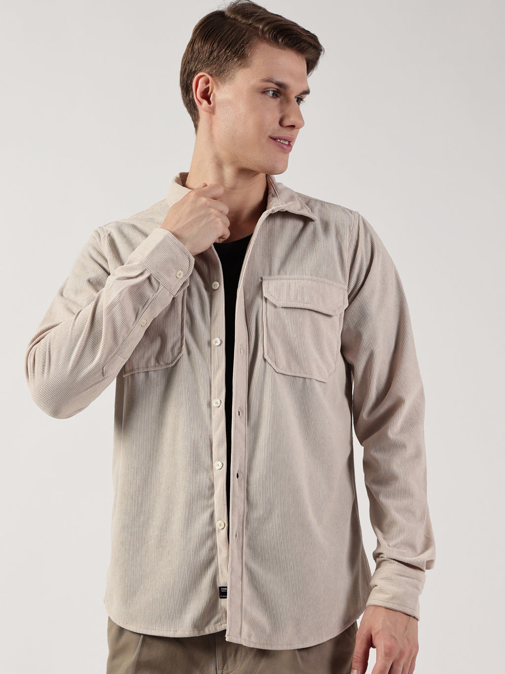 Thomas Scott Men Premium Slim Fit Opaque Corduroy Casual?Shirt