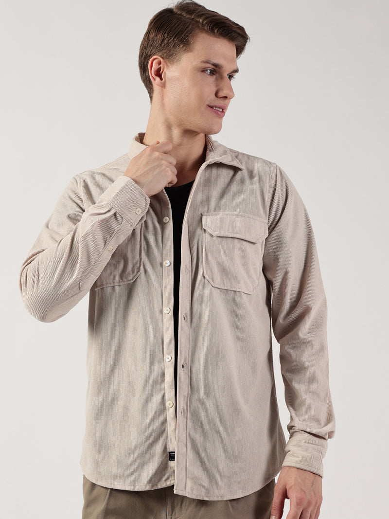 Thomas Scott Men Premium Slim Fit Opaque Corduroy Casual?Shirt