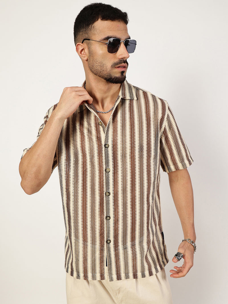 Thomas Scott Men Premium Slim Fit Opaque Striped Casual Shirt