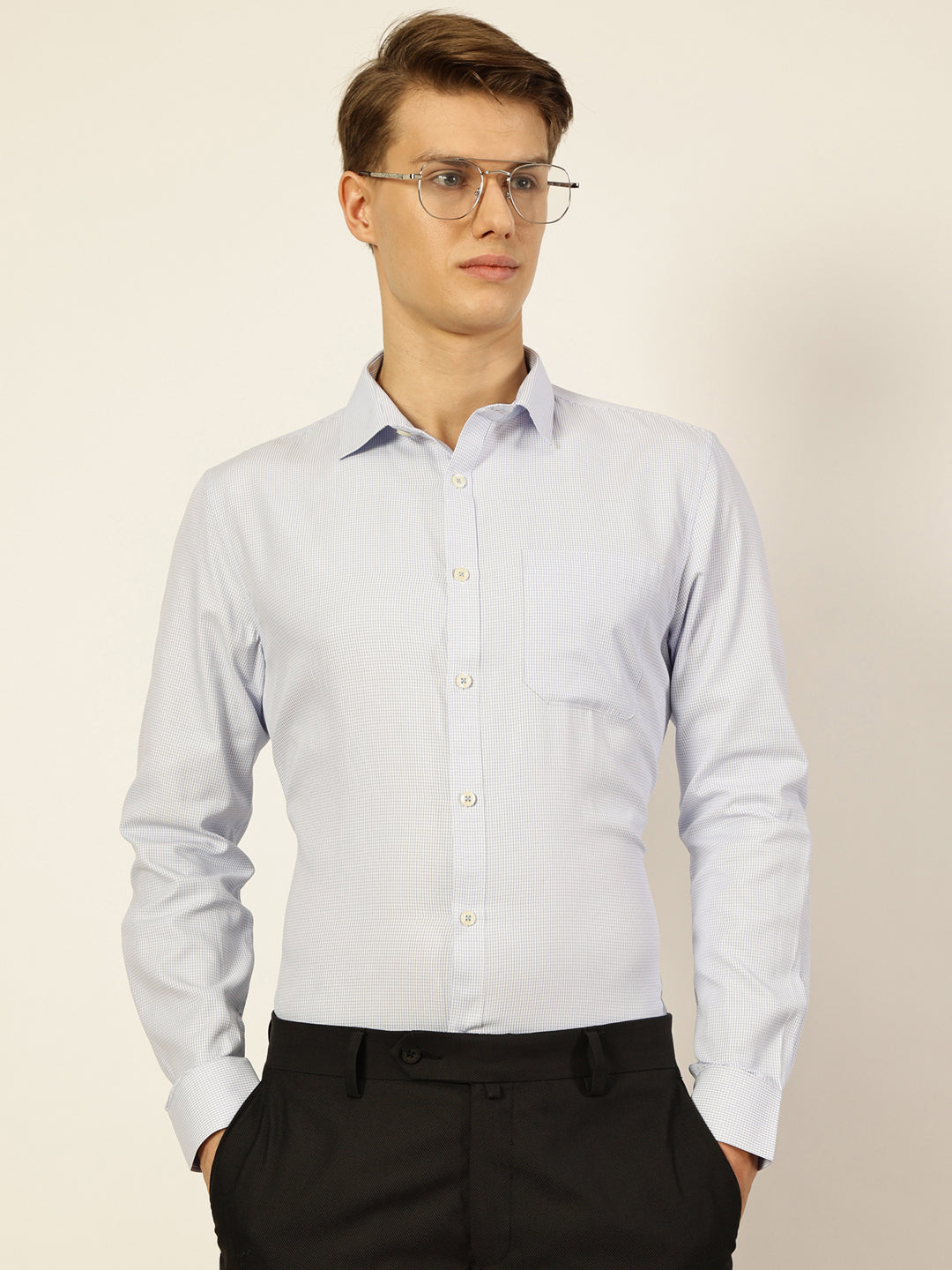 Thomas Scott Men Smart Micro Checks Opaque Checked Formal Shirt
