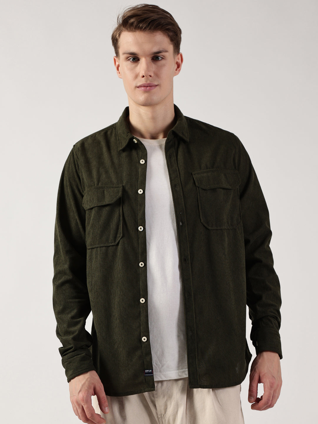 Thomas Scott Men Premium Slim Fit Opaque Corduroy Casual?Shirt