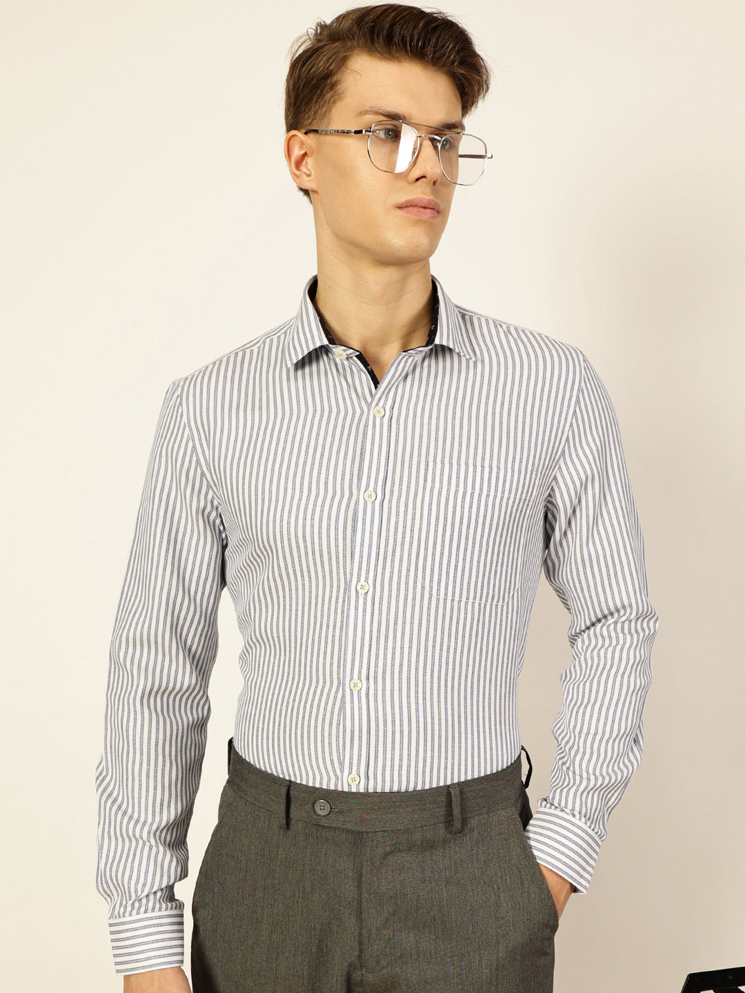 Thomas Scott Men Smart Opaque Striped Formal Shirt