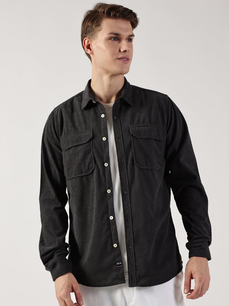 Thomas Scott Men Premium Slim Fit Opaque Corduroy Casual?Shirt