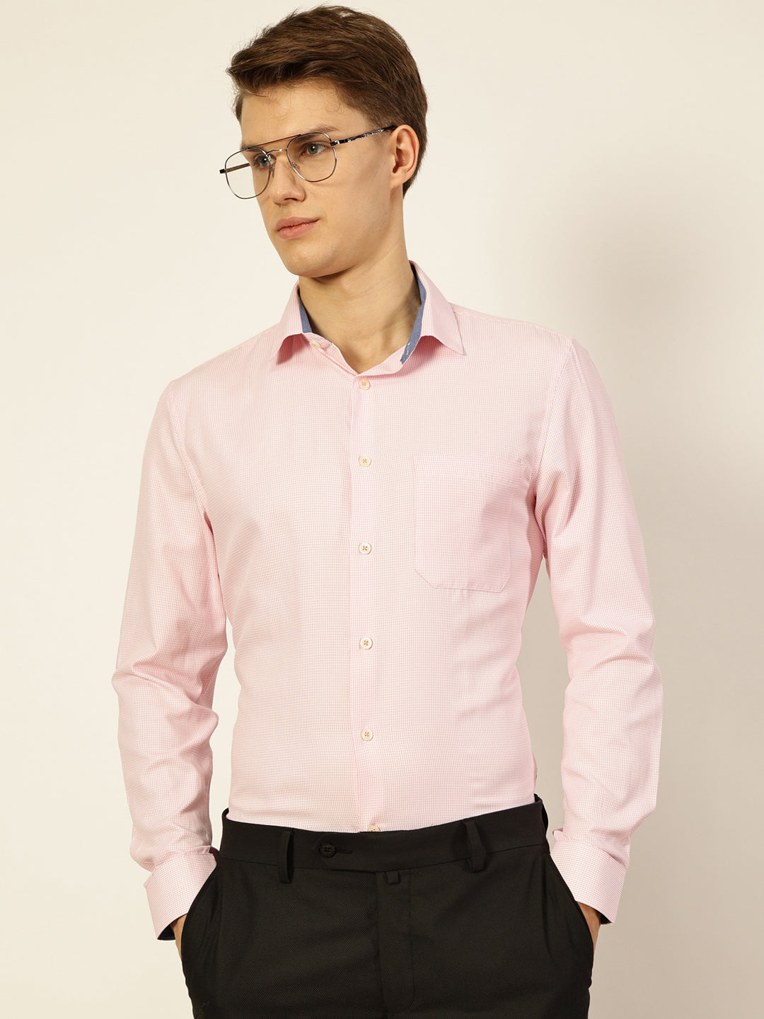 Pink Regular Fit Long Sleeves Checked Shirt