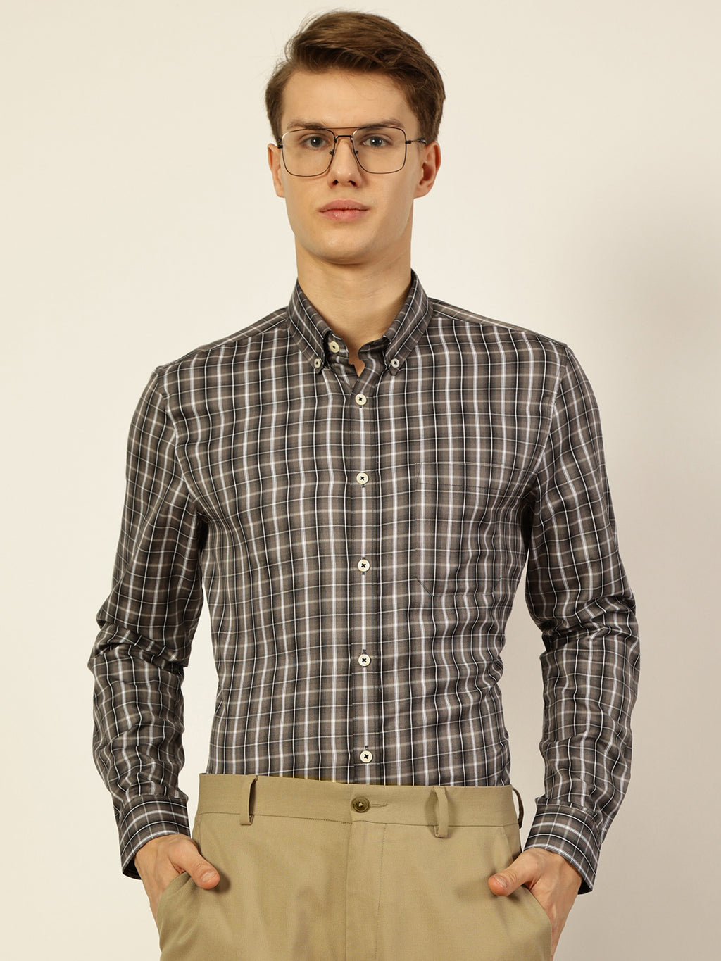 Thomas Scott Men Smart Tartan Checks Opaque Checked Formal Shirt