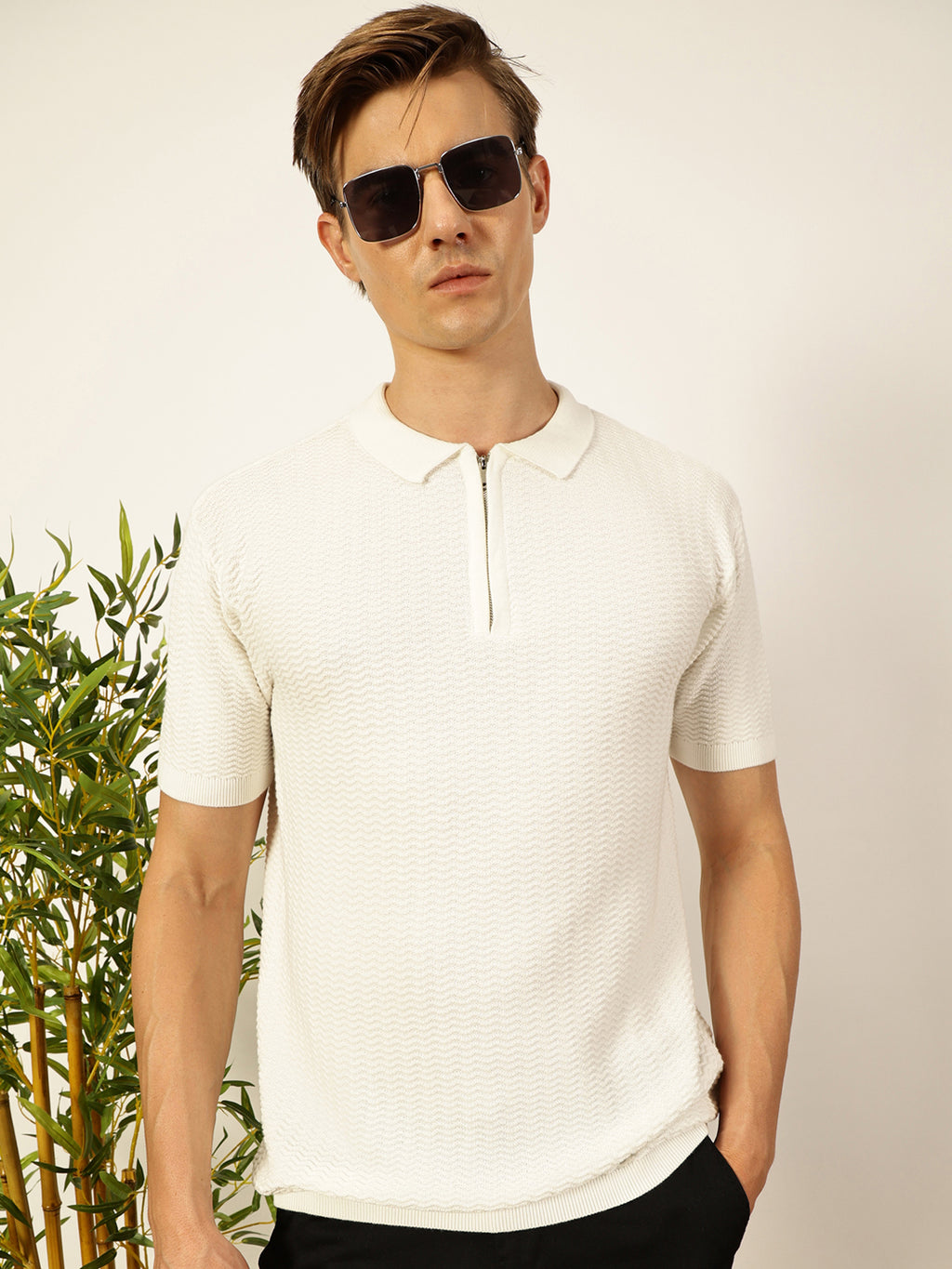 Thomas Scott Men Knit Polo Collar T-shirt