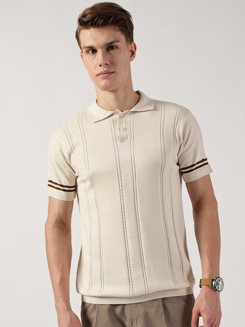 Thomas Scott Men Self Design Polo Collar Cotton T-shirt