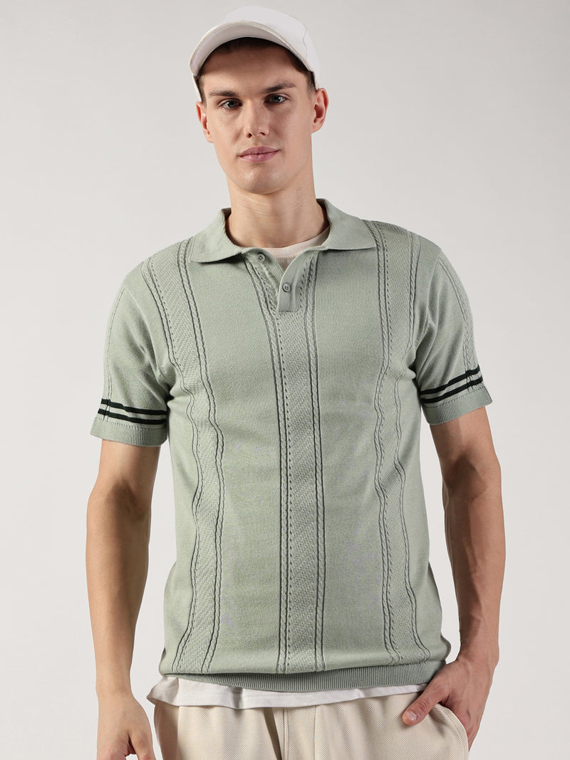 Thomas Scott Men Self Design Polo Collar Cotton T-shirt
