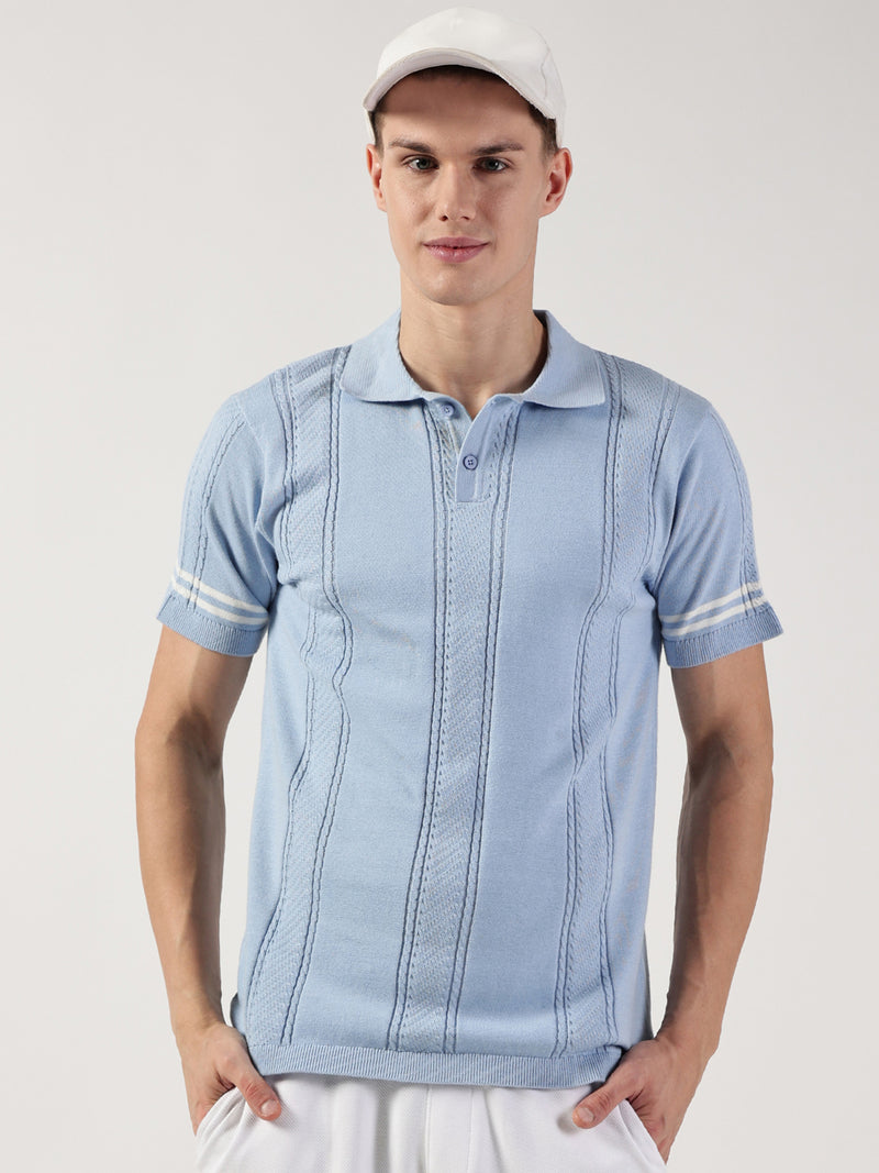 Thomas Scott Men Self Design Polo Collar Cotton T-shirt