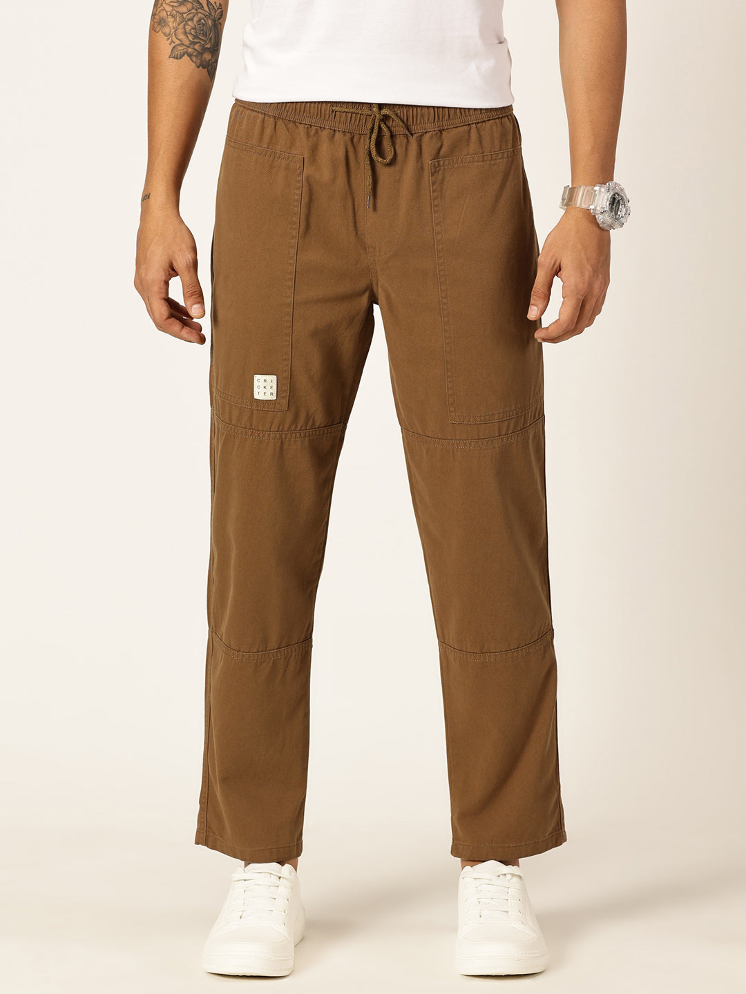 Thomas Scott Men Relaxed Loose Fit Mid-Rise Pure Cotton Trousers