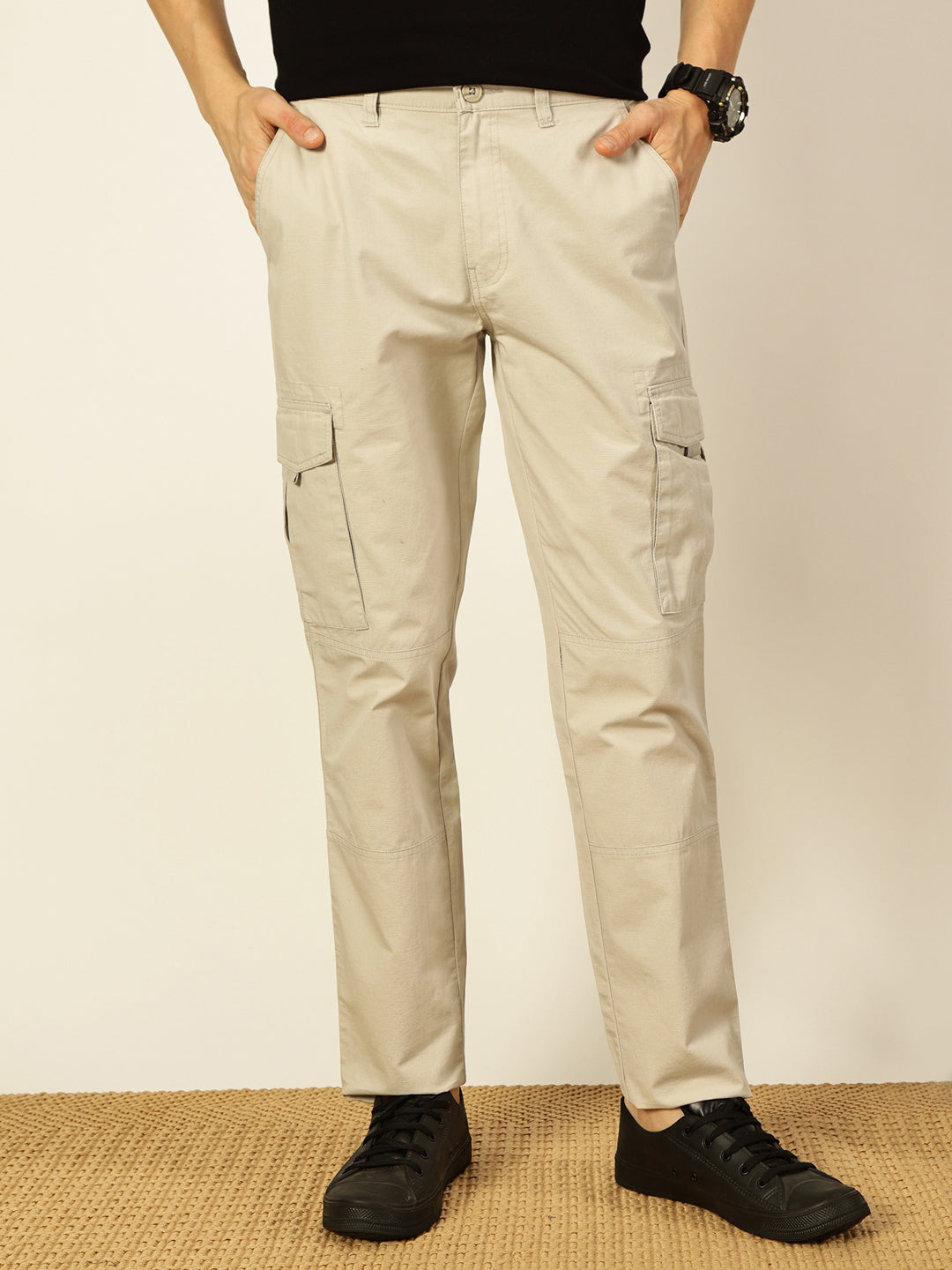 Thomas Scott Men Smart Cotton Regular Fit Cargos Trousers