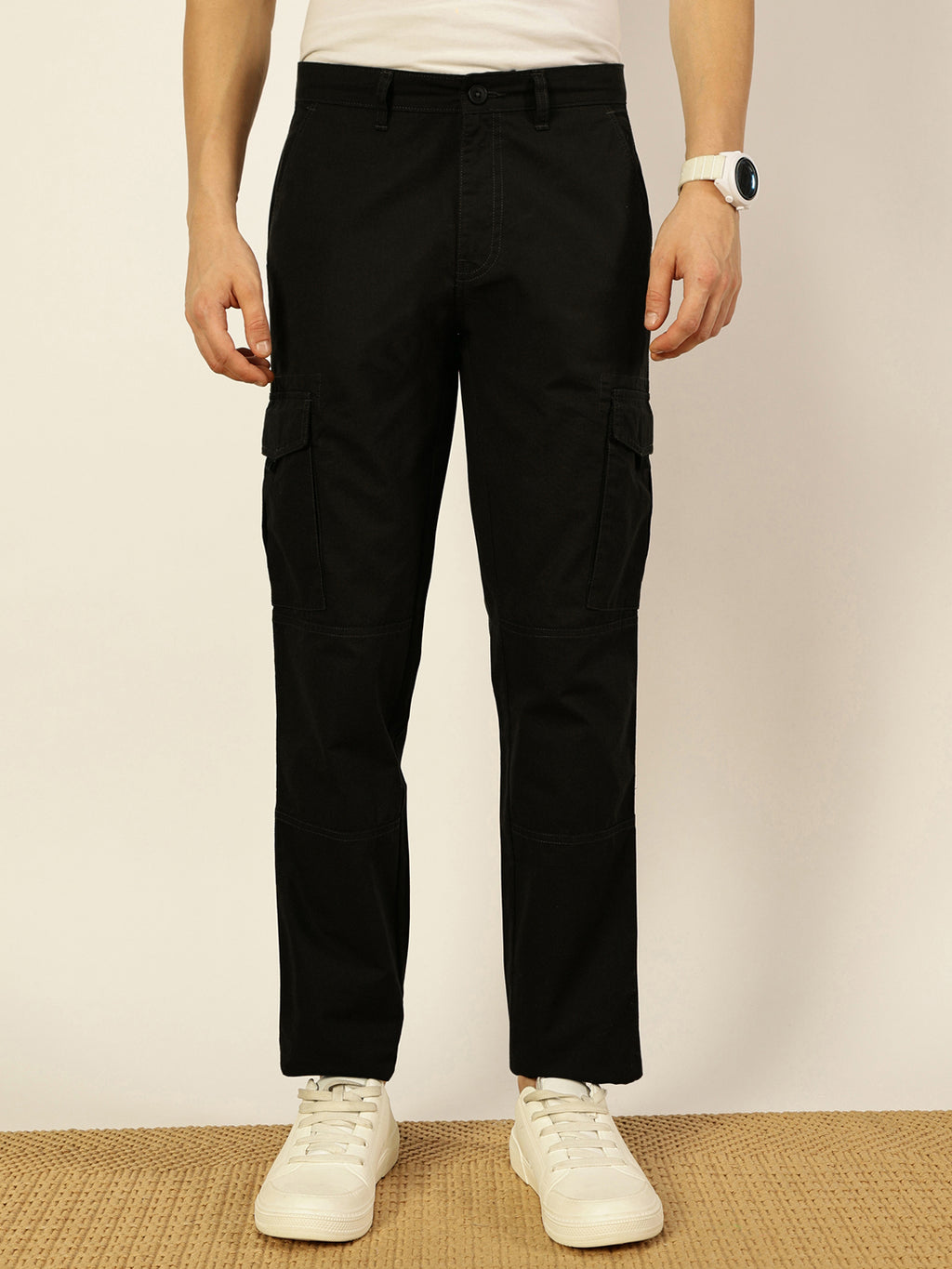 Thomas Scott Men Smart Straight Fit Easy Wash Cotton Cargo Trouser