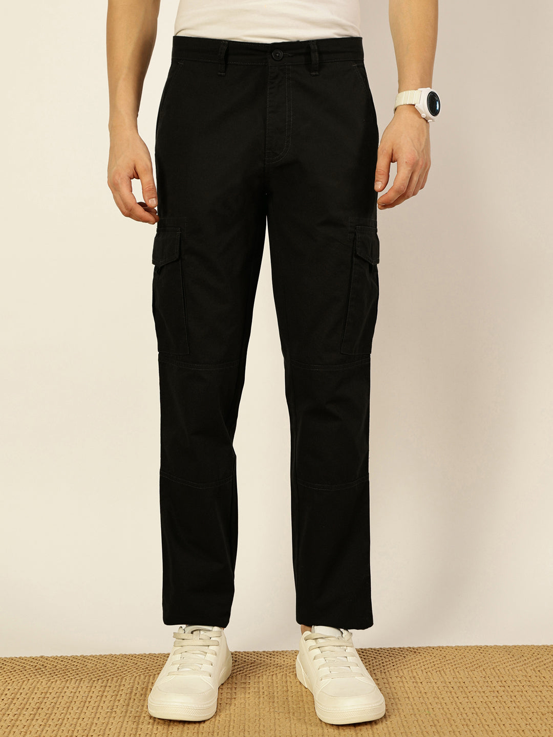 Thomas Scott Men Smart Straight Fit Easy Wash Cotton Cargo Trouser