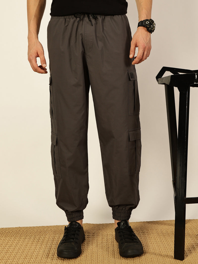 Thomas Scott Men Casual Loose Fit Mid-Rise Cotton Wrinkle Free Solid Joggers Trousers