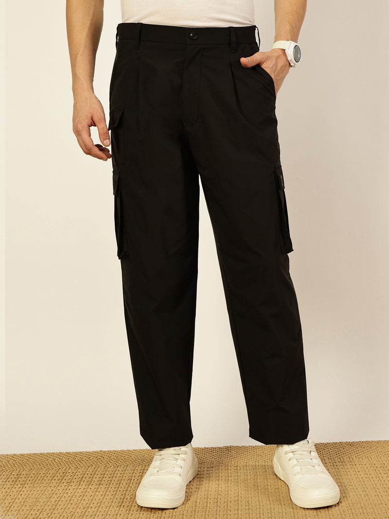 Thomas Scott Men Smart Loose Fit Mid-Rise Easy Wash Pleated Cargos Trousers