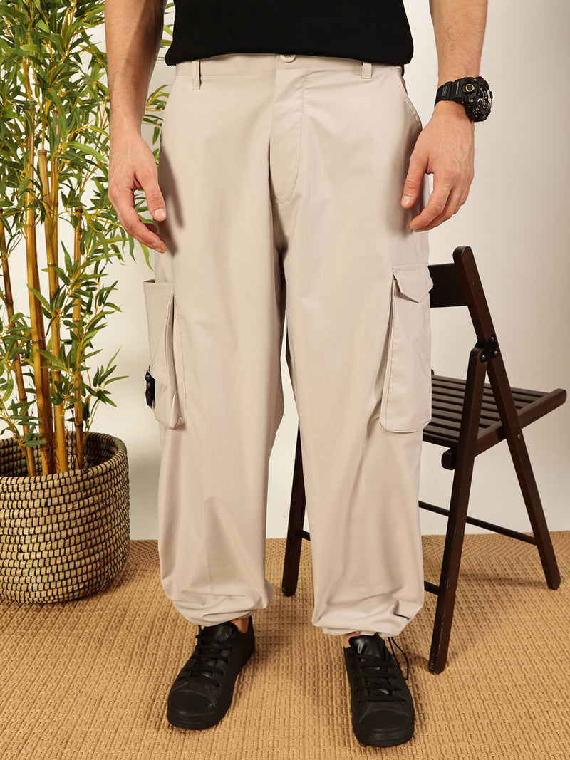 Thomas Scott Men Grey Classic Loose Fit Regular Cargos Trousers