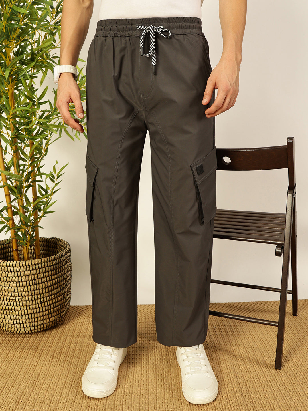 Thomas Scott Men Smart Loose Fit Wrinkle Free Cargos Trousers