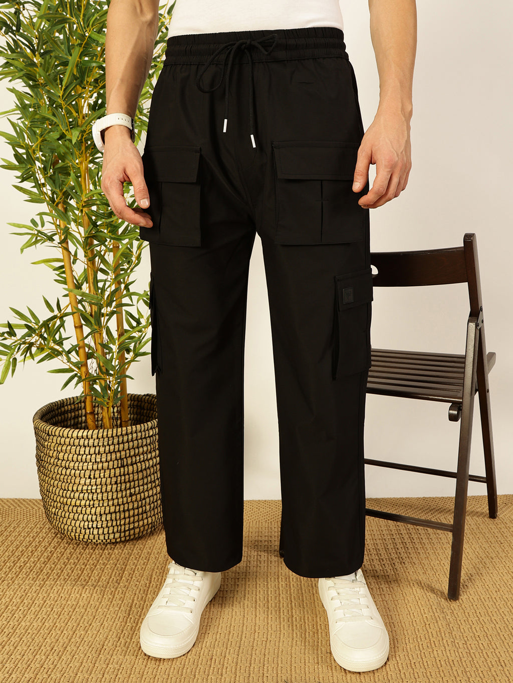 Thomas Scott Men Smart Loose Fit Wrinkle Free Cargos Trousers