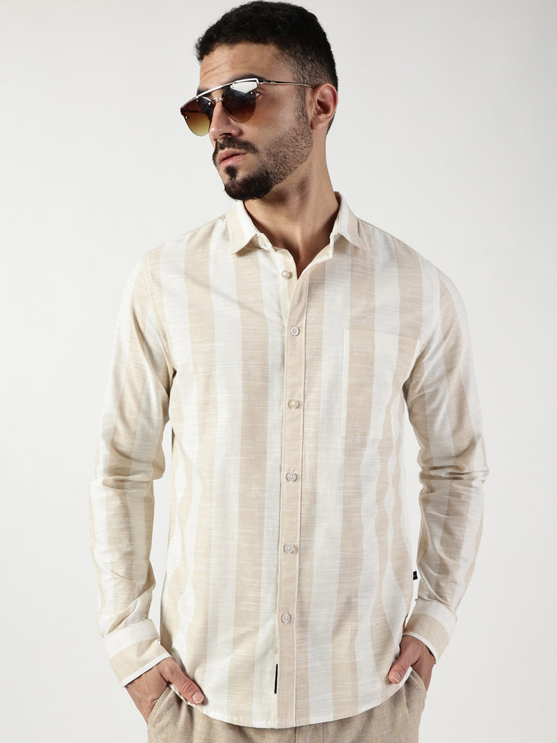 Thomas Scott Men Premium Slim Fit Opaque Striped Casual Shirt