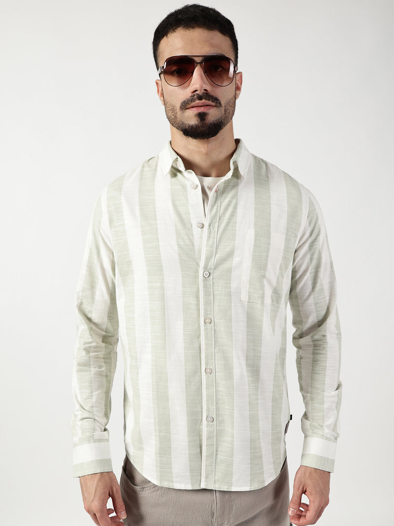 Thomas Scott Men Premium Slim Fit Opaque Striped Casual Shirt
