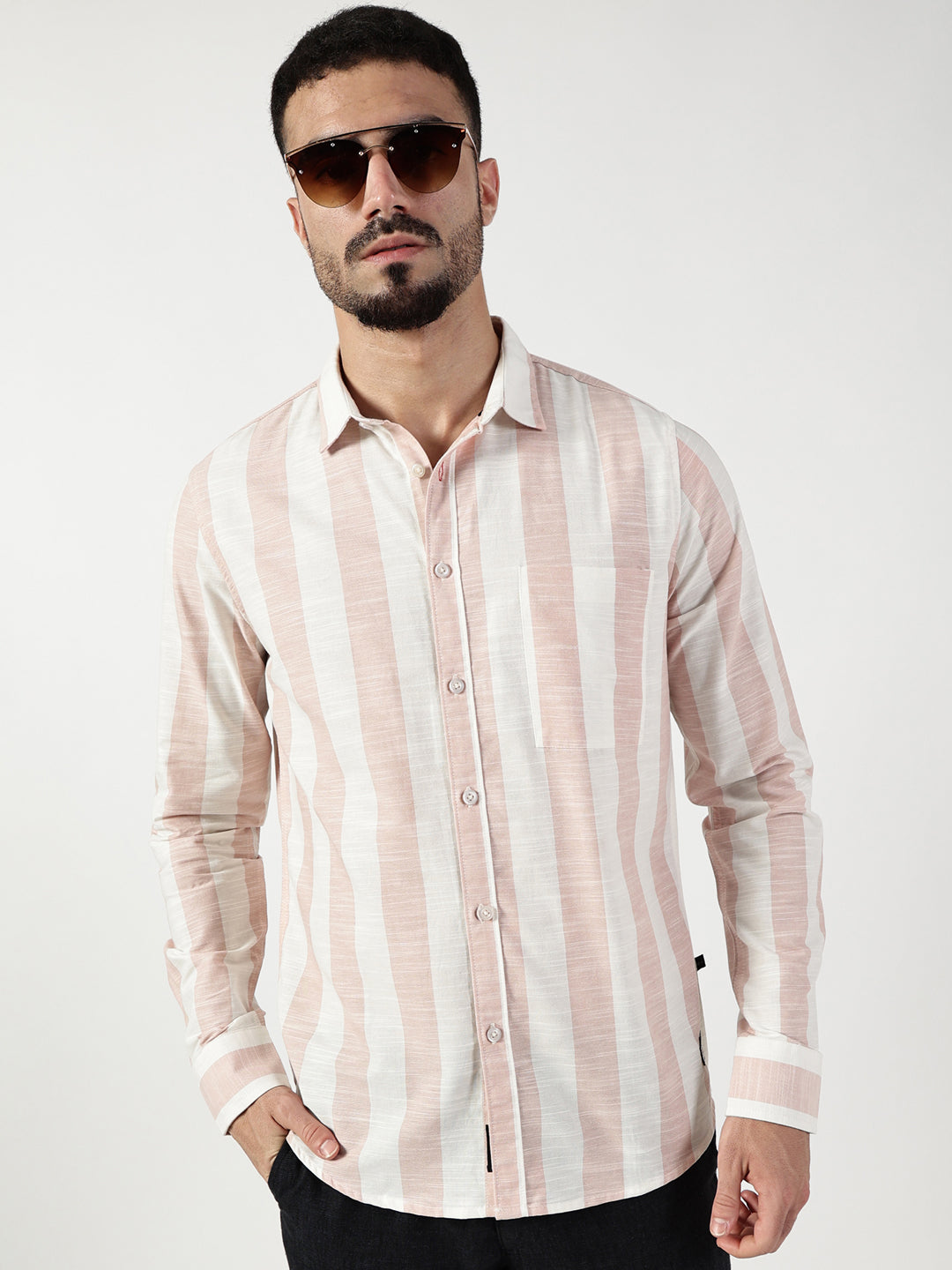 Thomas Scott Men Premium Slim Fit Opaque Striped Casual Shirt