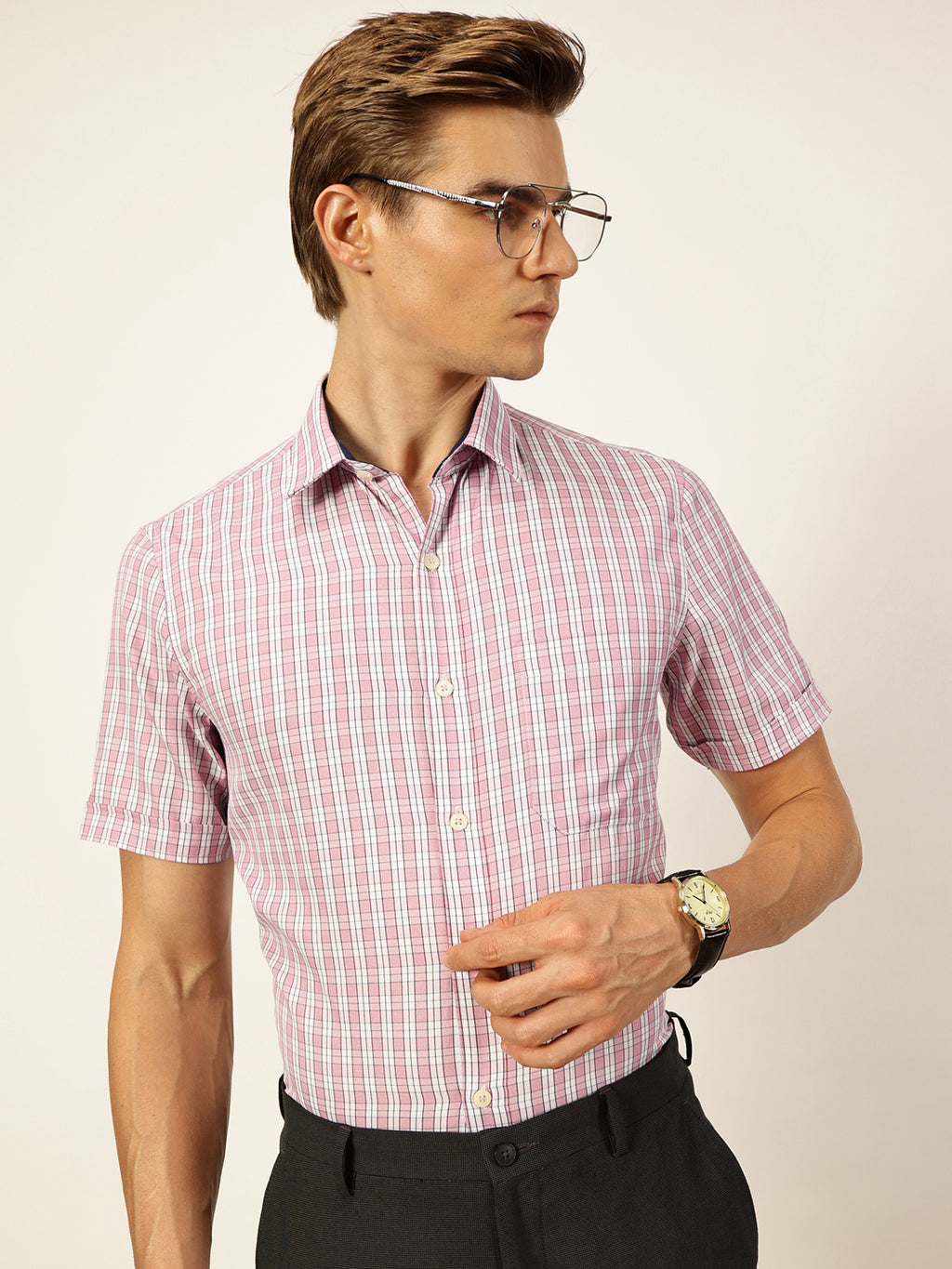 Thomas Scott Men Smart Tartan Checks Opaque Checked Formal Shirt