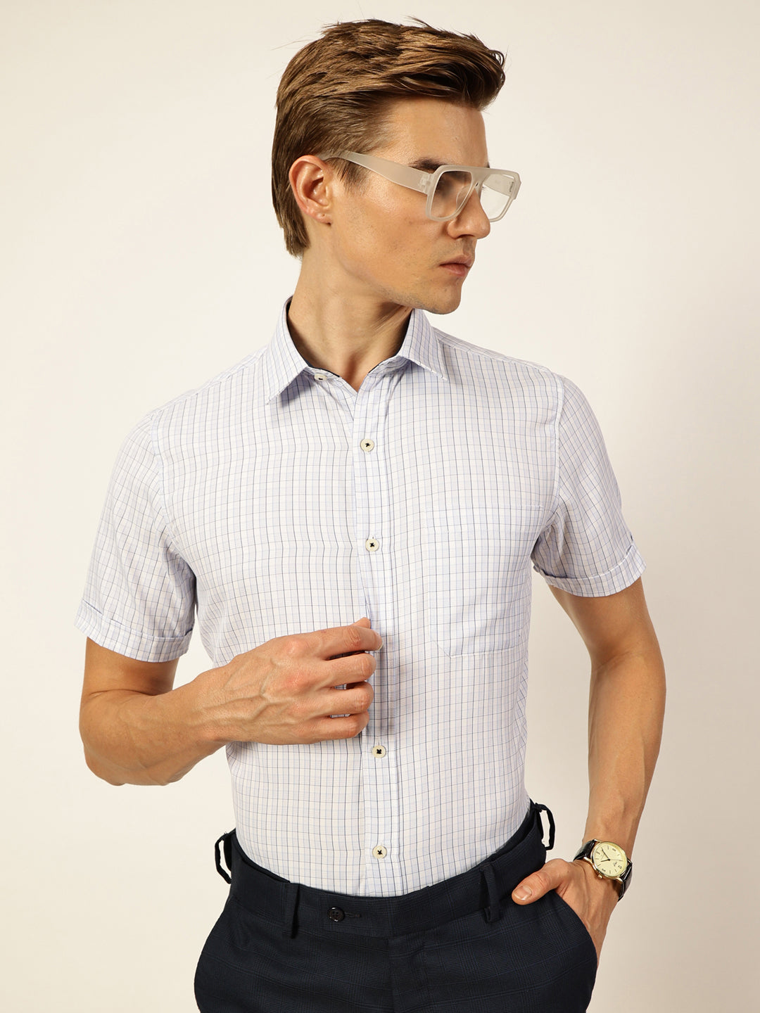 Thomas Scott Men Smart Gingham Checks Opaque Checked Formal Shirt