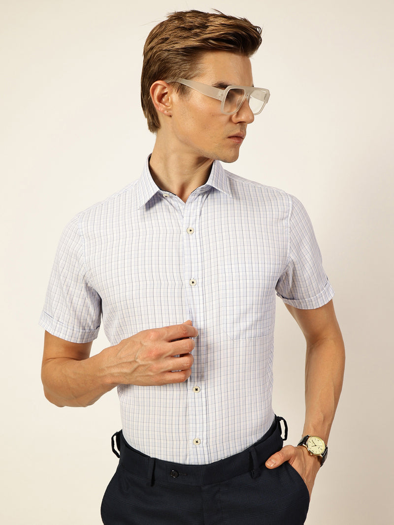 Thomas Scott Men Smart Gingham Checks Opaque Checked Formal Shirt