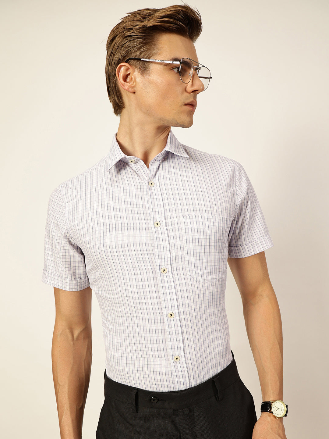Thomas Scott Men Smart Gingham Checks Opaque Checked Formal Shirt