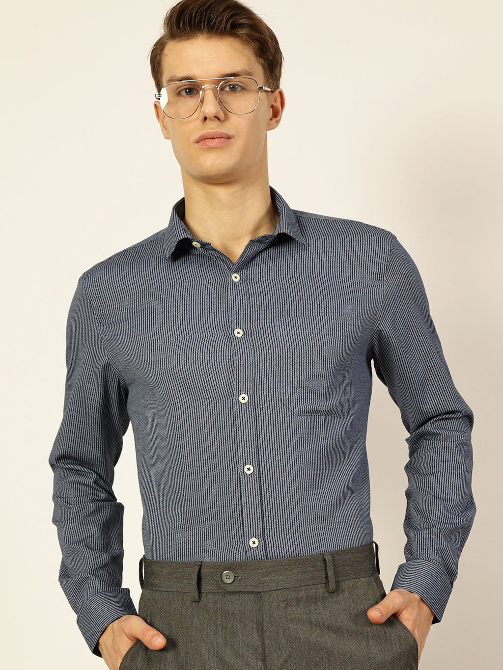 Thomas Scott Men Smart Pinstripes Opaque Striped Formal Shirt