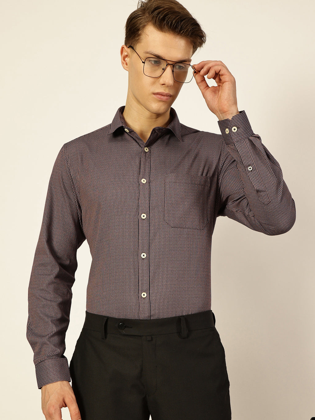 Thomas Scott Men Smart Pinstripes Opaque Striped Formal Shirt
