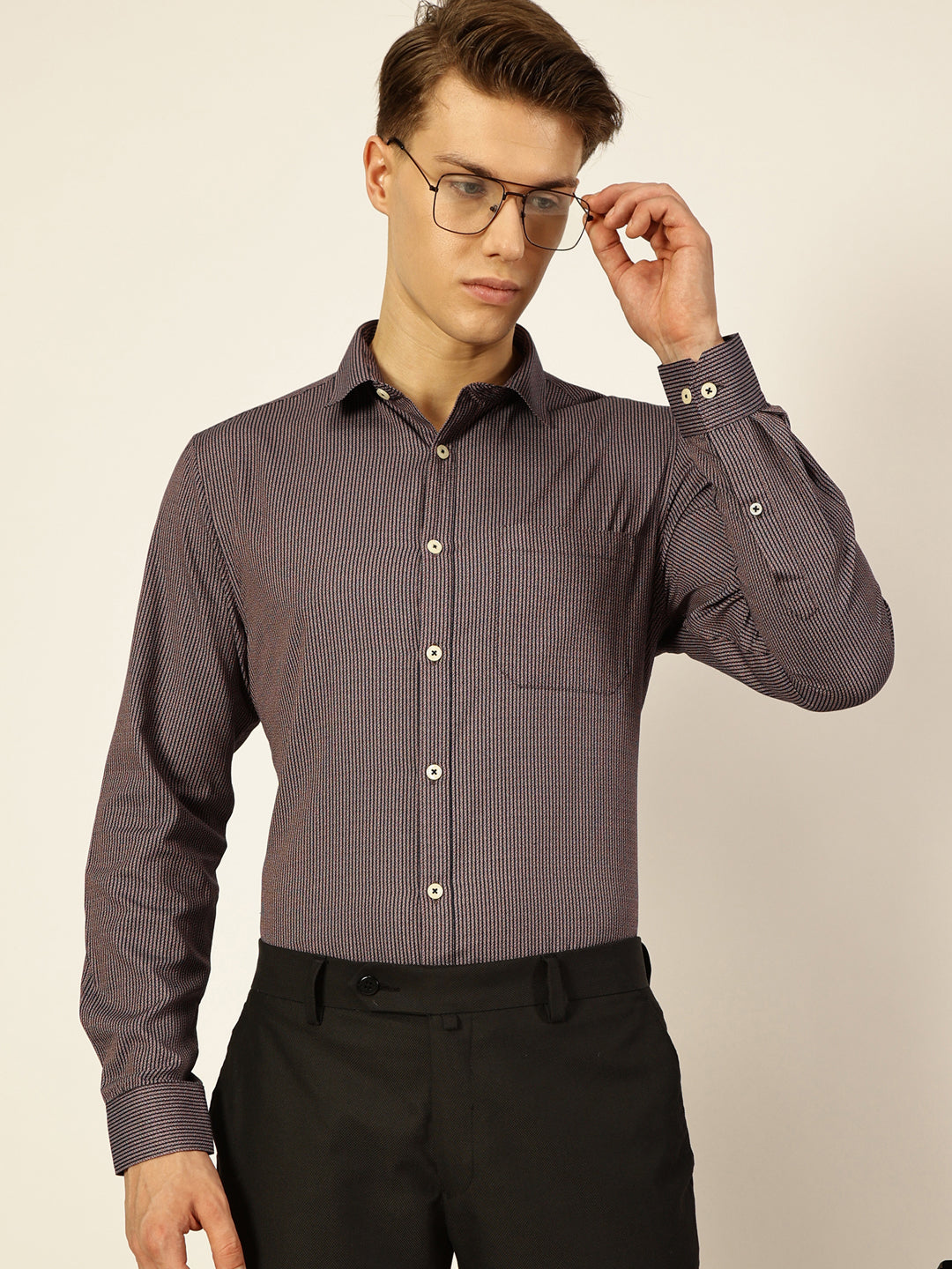Thomas Scott Men Smart Pinstripes Opaque Striped Formal Shirt