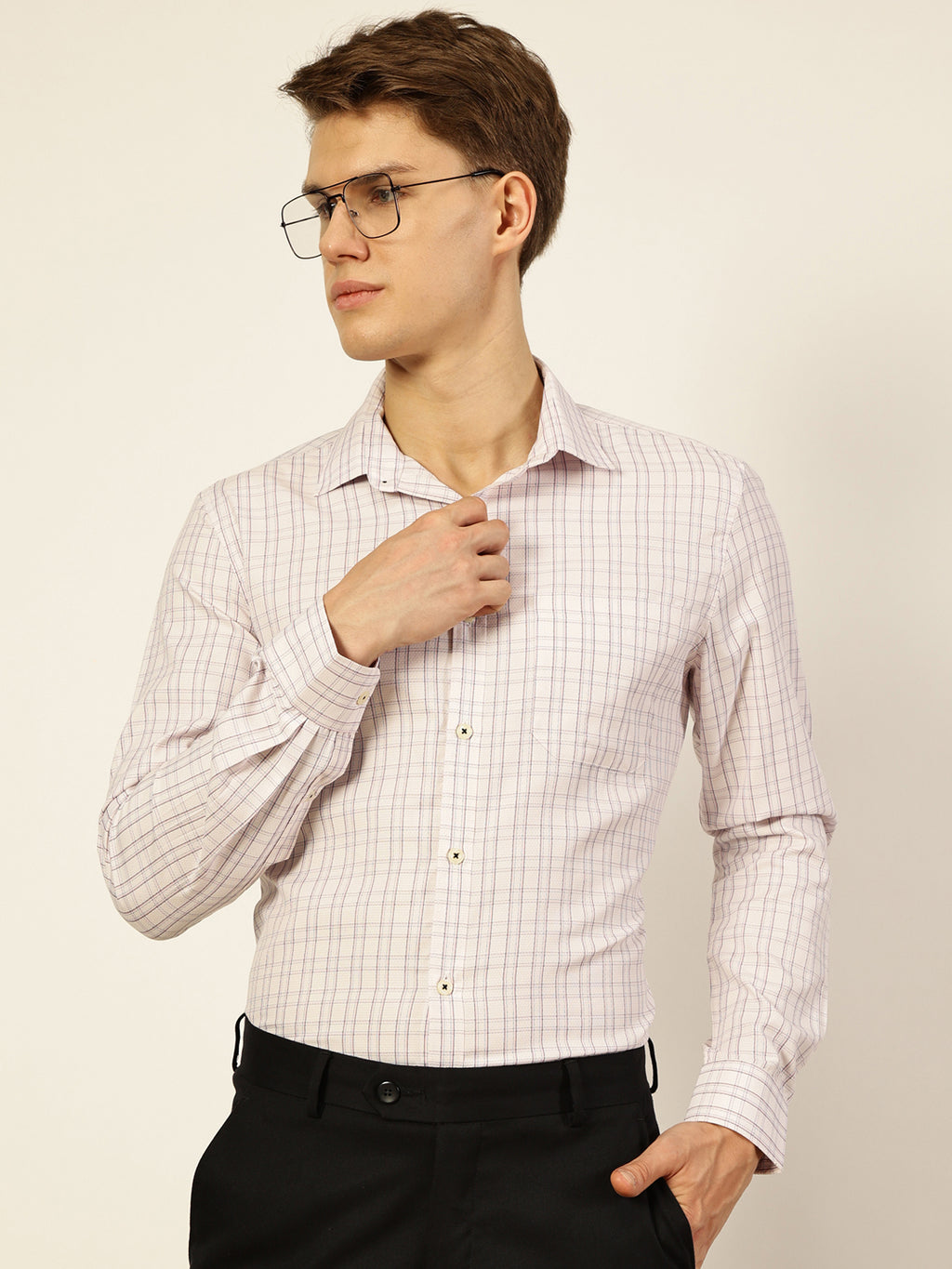 Thomas Scott Men Smart Windowpane Checks Opaque Checked Formal Shirt