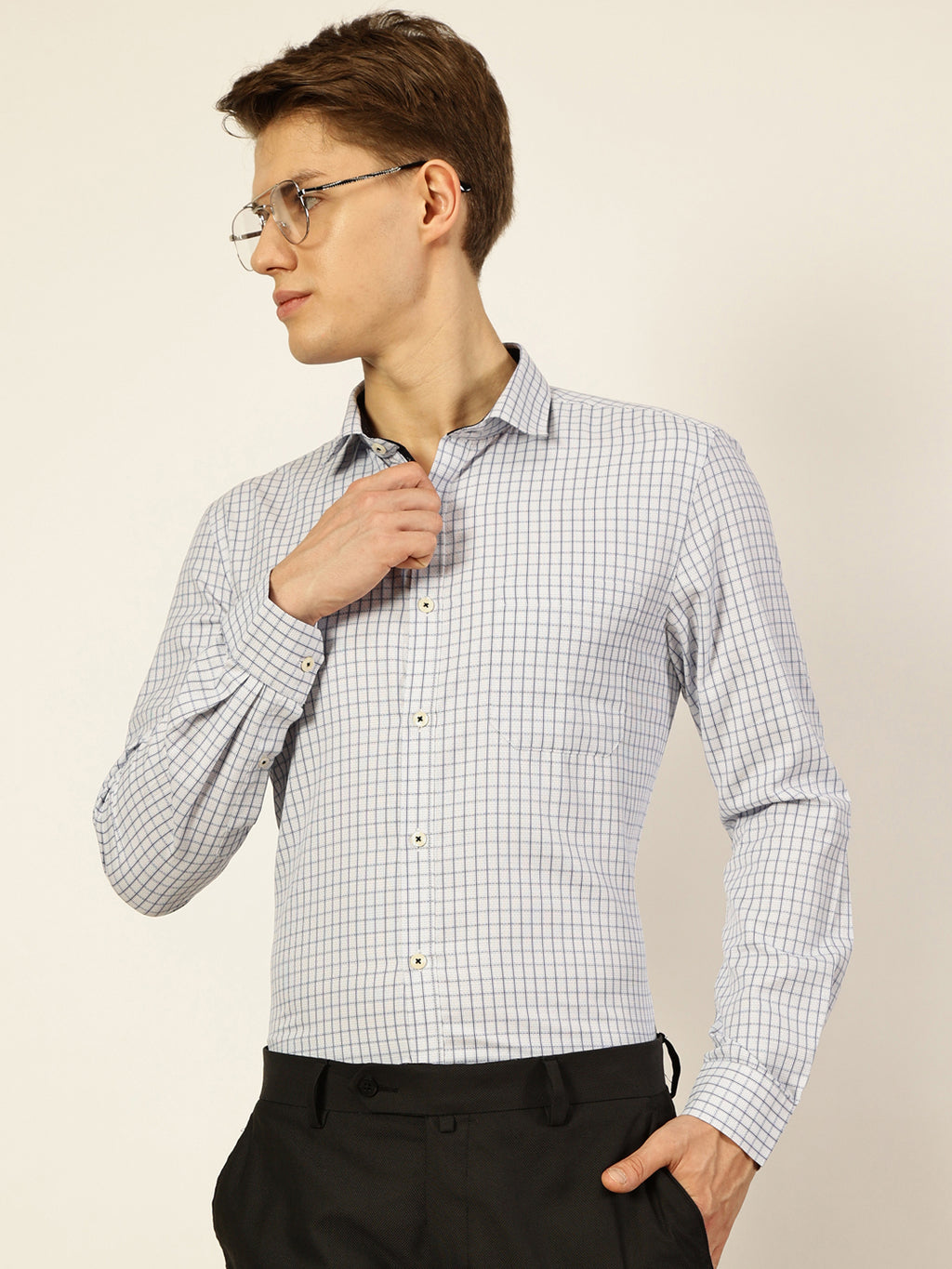 Thomas Scott Men Smart Gingham Checks Opaque Checked Formal Shirt