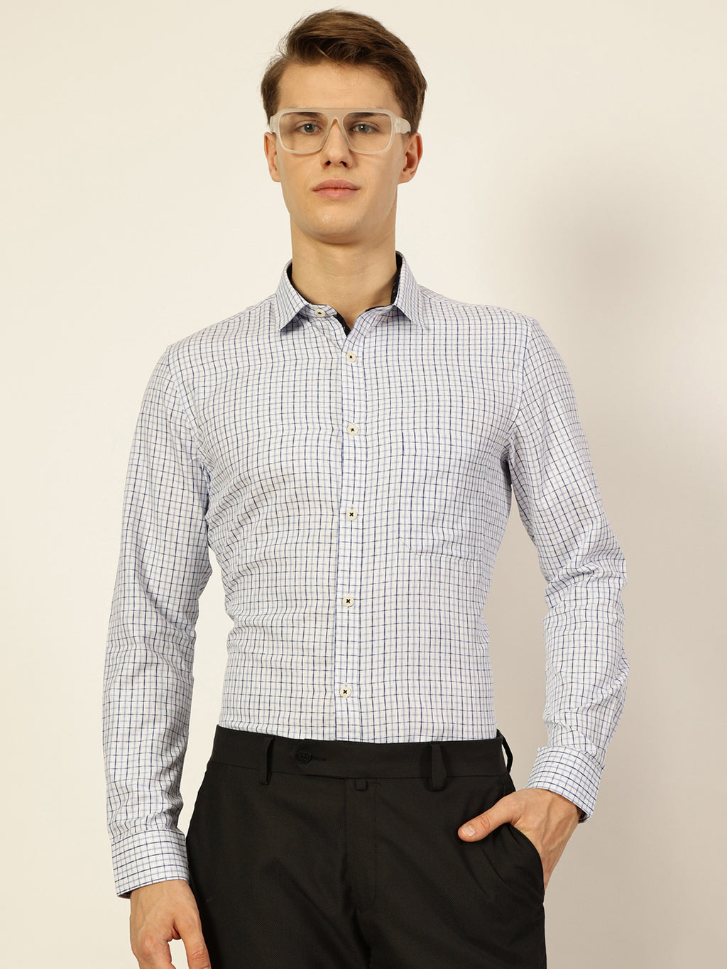 Thomas Scott Men Smart Gingham Checks Opaque Checked Formal Shirt