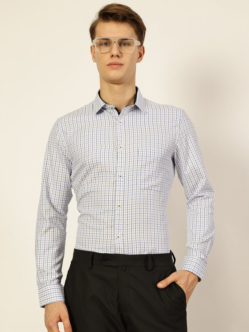 Thomas Scott Men Smart Gingham Checks Opaque Checked Formal Shirt