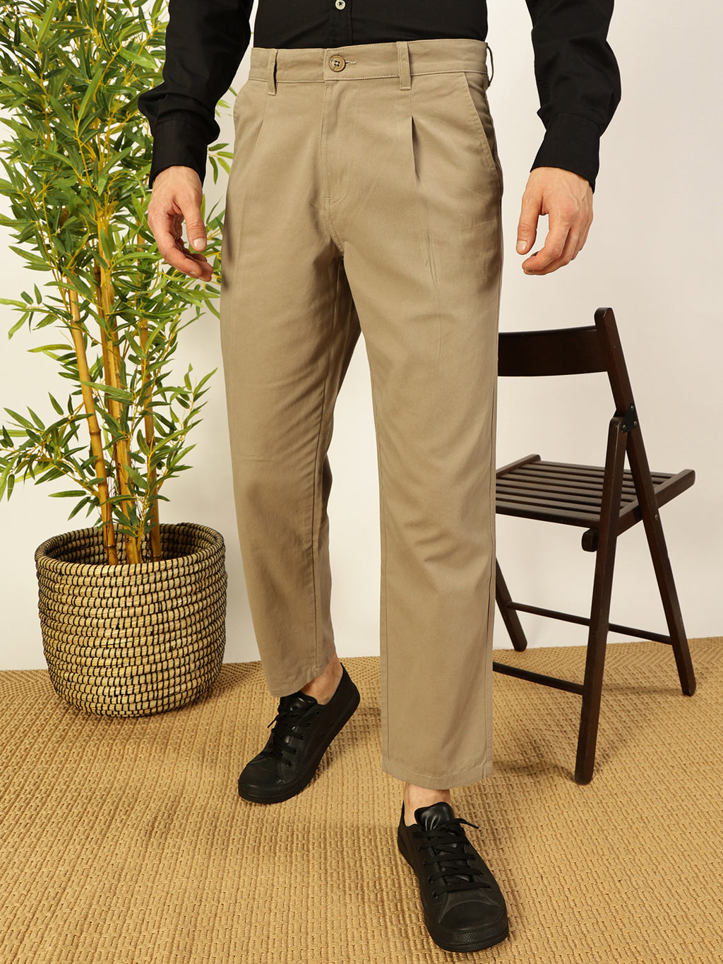 Mid Grey  Smart Straight Fit Easy Wash Pleated Chinos Trousers