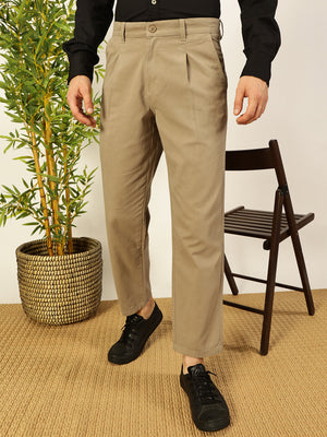 Mid Grey  Smart Straight Fit Easy Wash Pleated Chinos Trousers