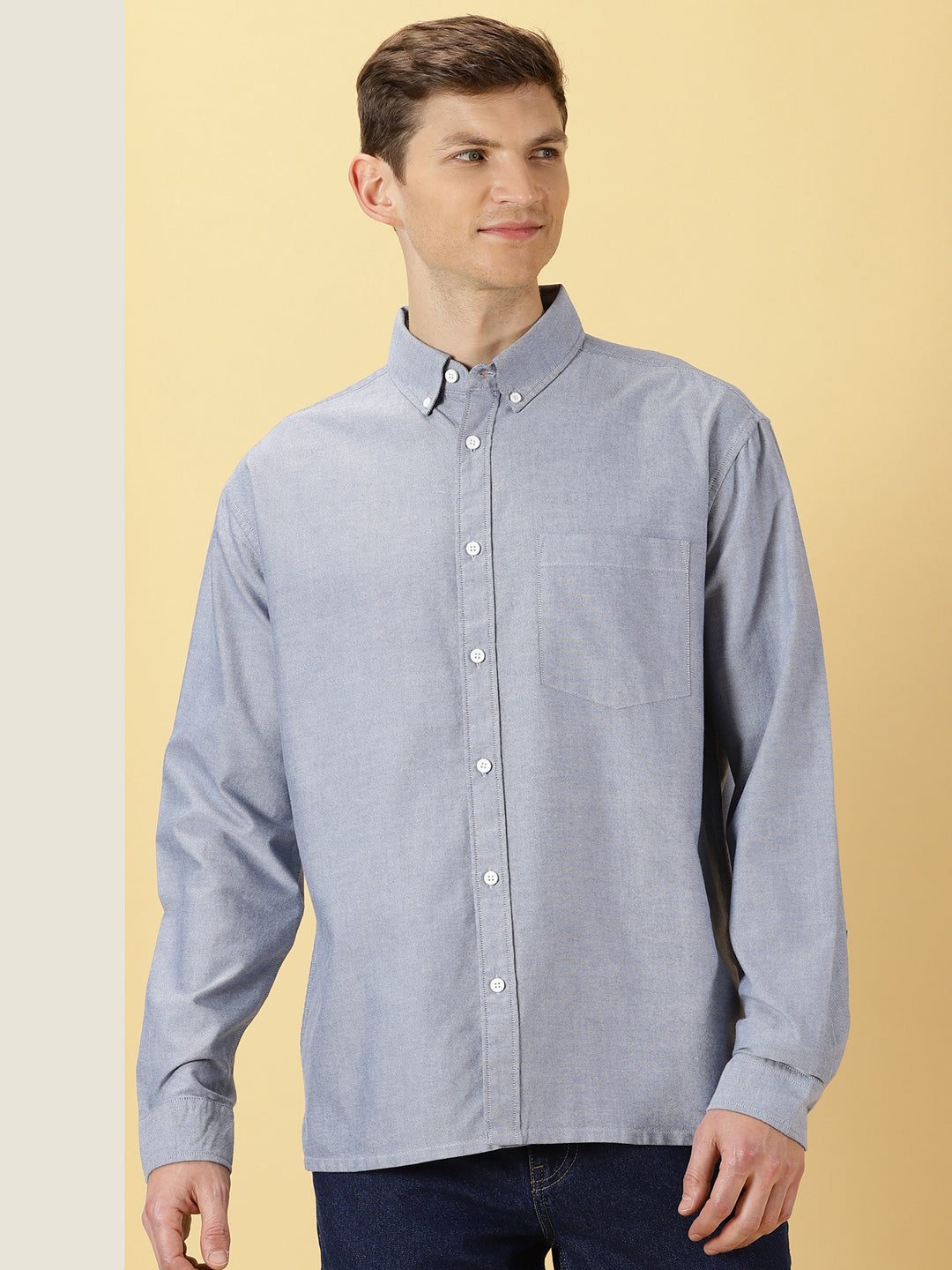 Thomas Scott Men Button-Down Collar Premium Regular Opaque Cotton Casual Shirt