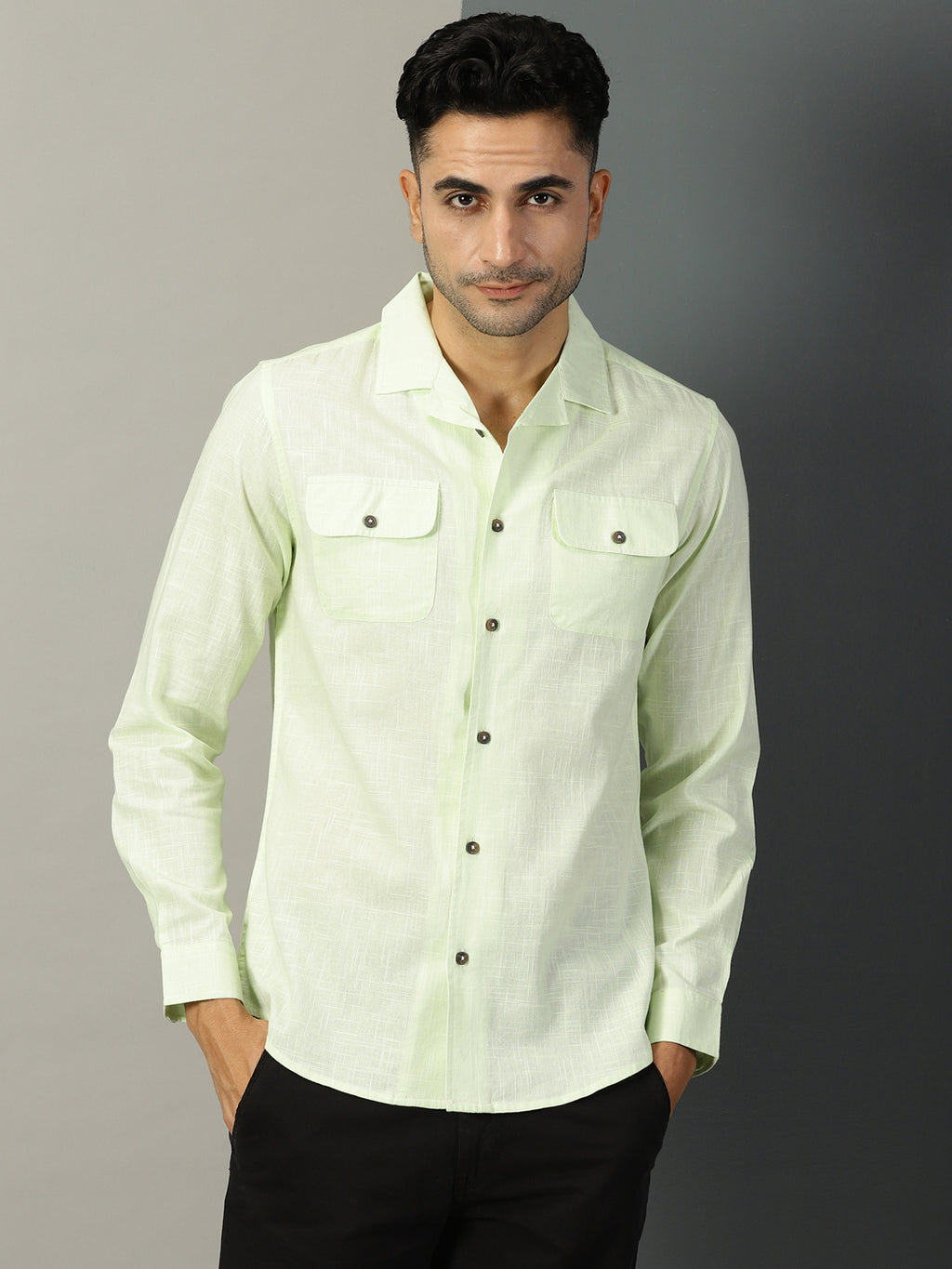 Thomas Scott Men Classic Cuban Collar Cotton Linen Casual Shacket