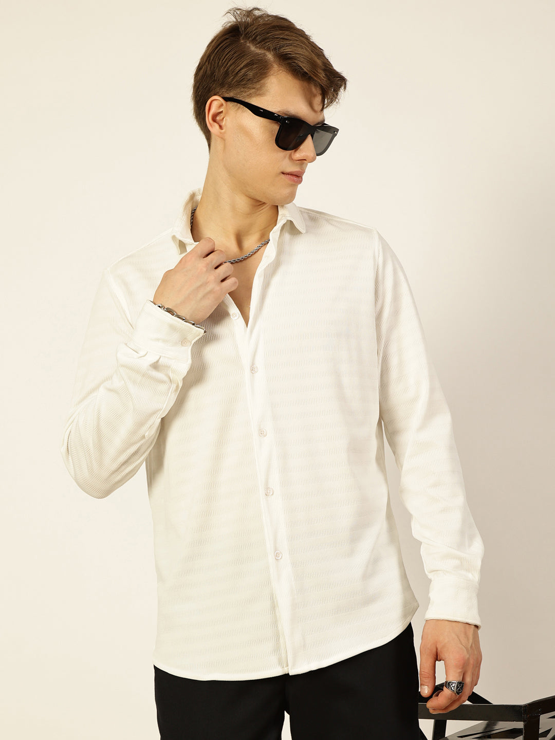 Thomas Scott Men Premium Horizontal Stripes Opaque Casual Shirt