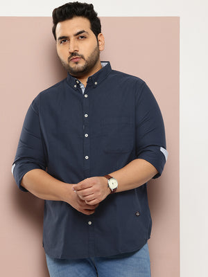 Navy Plus Size Relaxed Pure Cotton Casual Shirt For Men