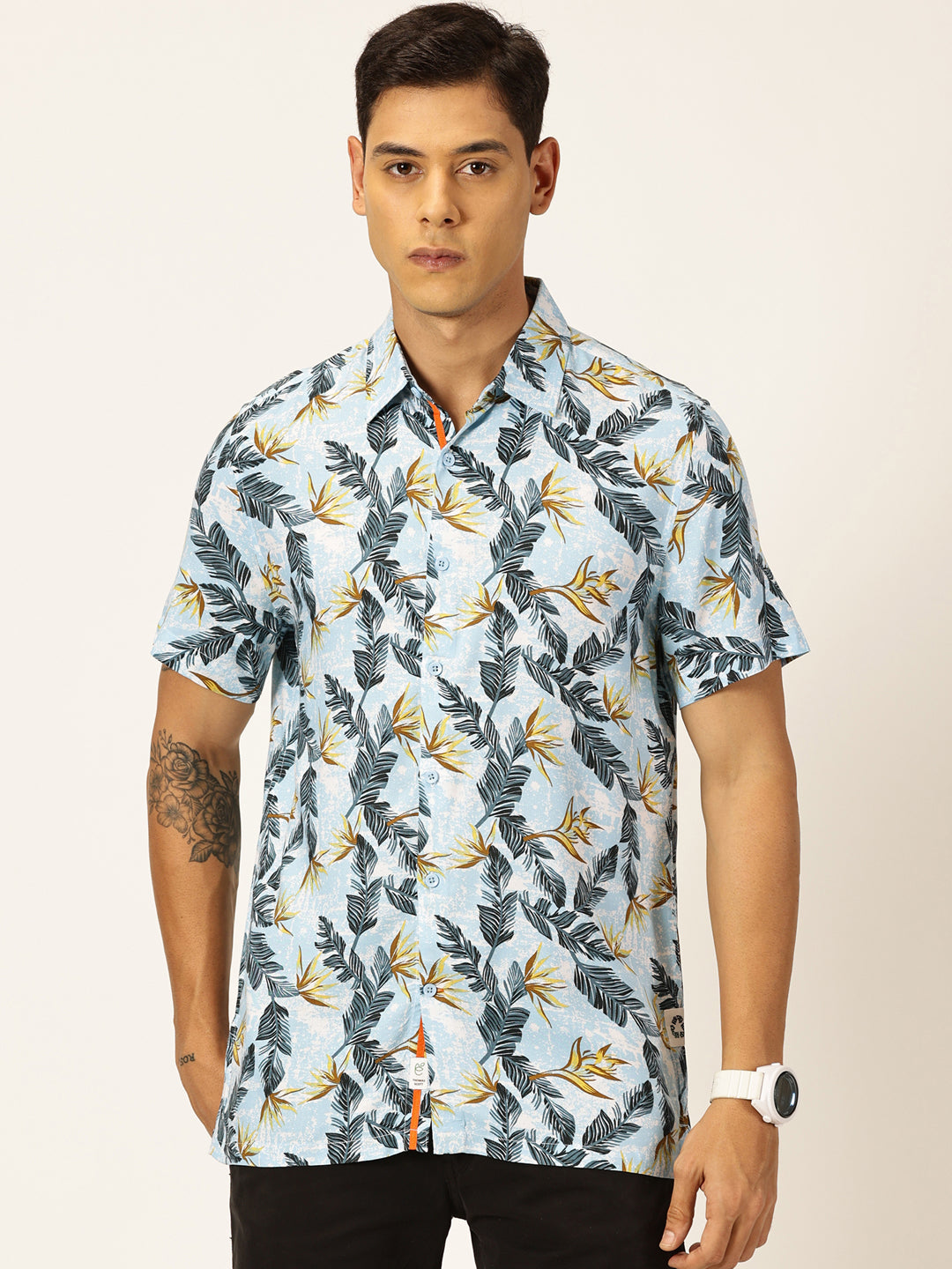 Thomas Scott Men Premium Floral Printed Spread Collar Casual Shirt