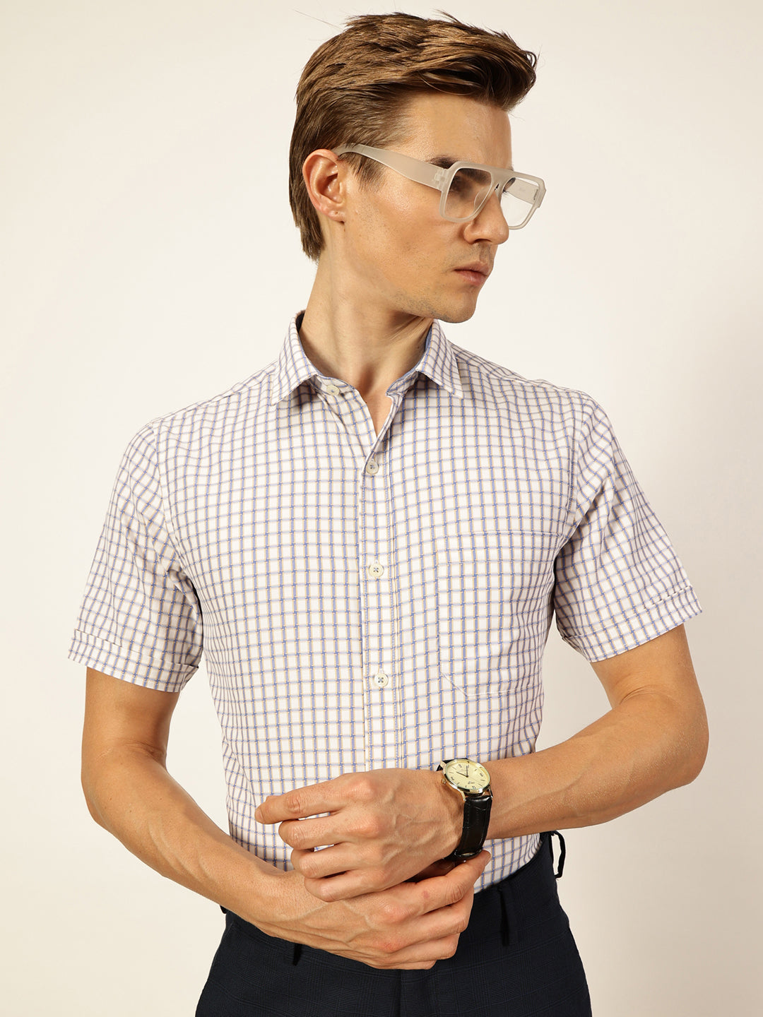 Thomas Scott Men Smart Gingham Checks Opaque Checked Formal Shirt