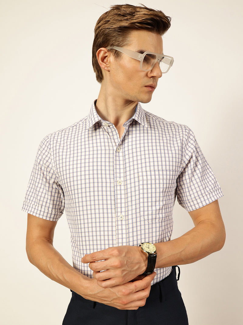 Thomas Scott Men Smart Gingham Checks Opaque Checked Formal Shirt