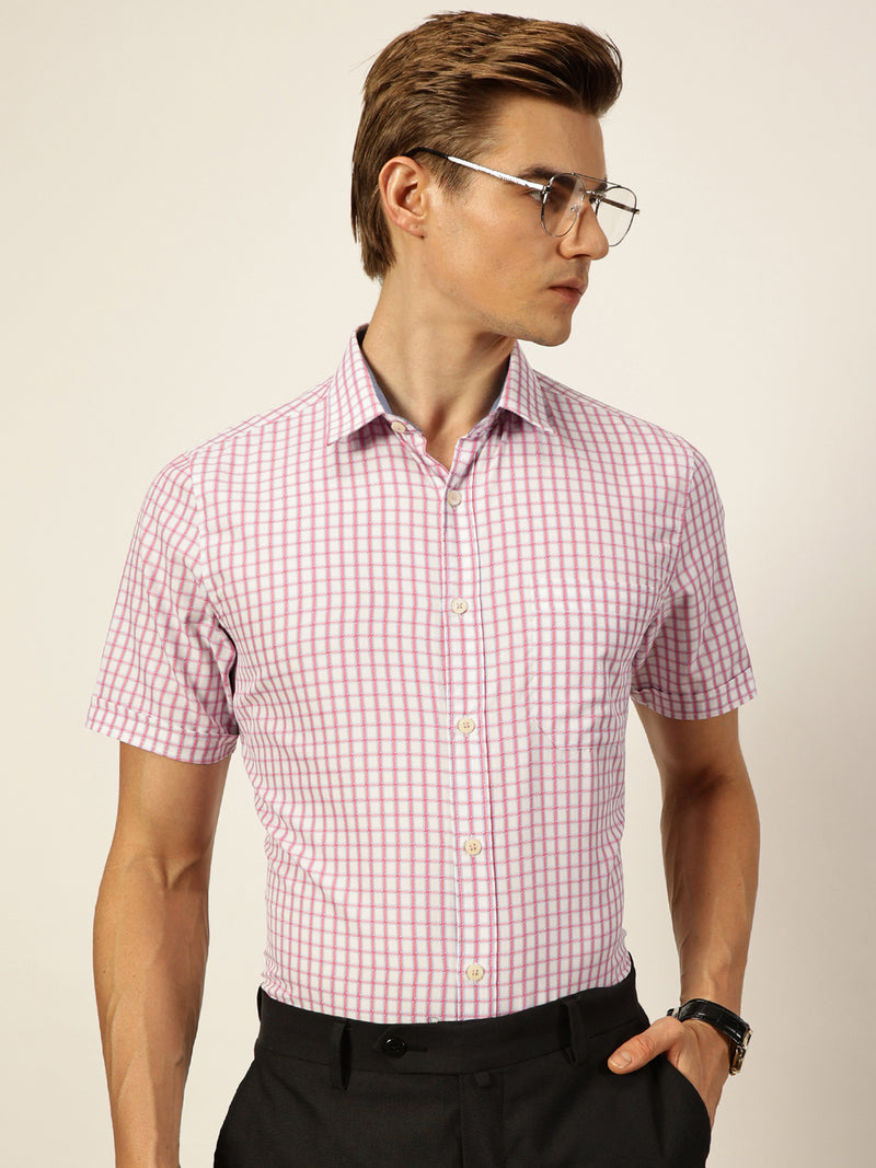 Thomas Scott Men Smart Gingham Checks Opaque Checked Formal Shirt